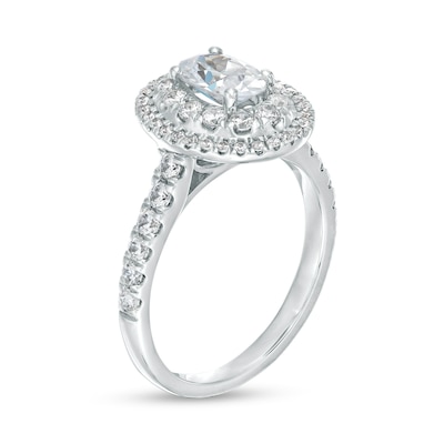 1.50 CT. T.W. Certified Canadian Oval Diamond Double Frame Engagement Ring in 14K White Gold (I/I1)