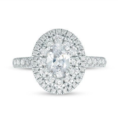 1.50 CT. T.W. Certified Canadian Oval Diamond Double Frame Engagement Ring in 14K White Gold (I/I1)