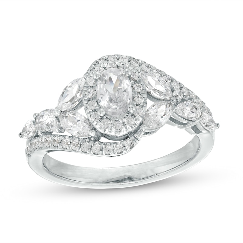 1.25 CT. T.W. Certified Canadian Oval Diamond Frame Leaf-Sides Bypass Engagement Ring in 14K White Gold (I/I1)|Peoples Jewellers