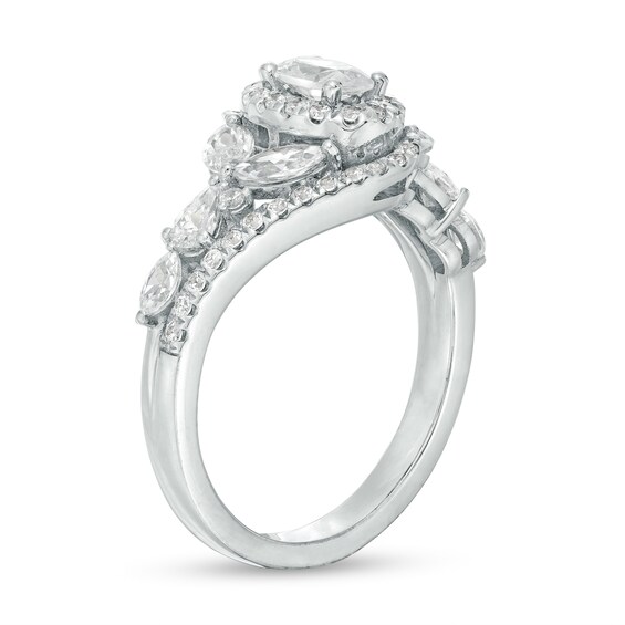 1.25 CT. T.W. Certified Canadian Oval Diamond Frame Leaf-Sides Bypass Engagement Ring in 14K White Gold (I/I1)