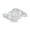 1.25 CT. T.W. Certified Canadian Oval Diamond Frame Leaf-Sides Bypass Engagement Ring in 14K White Gold (I/I1)