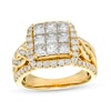 2.00 CT. T.W. Princess-Cut Multi-Diamond Cushion Frame Triple Row Twist Shank Engagement Ring in 14K Gold