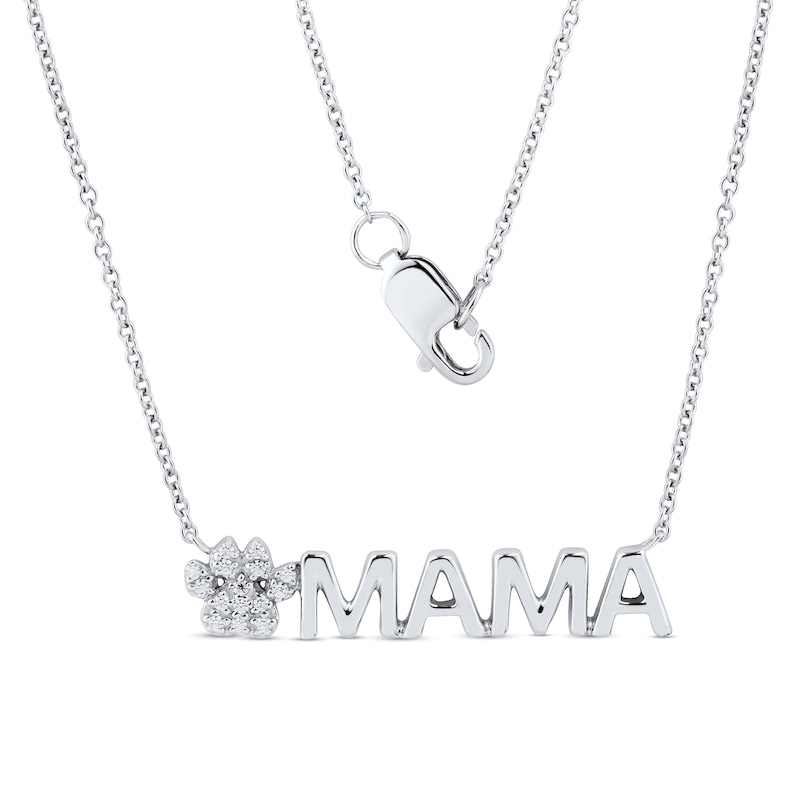 Diamond Accent Paw Print "MAMA" Necklace in 10K White Gold – 17"