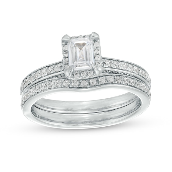 1.00 CT. T.W. Emerald-Cut Diamond Frame Bridal Set in 14K White Gold