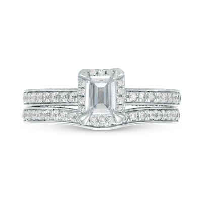 1.00 CT. T.W. Emerald-Cut Diamond Frame Bridal Set in 14K White Gold