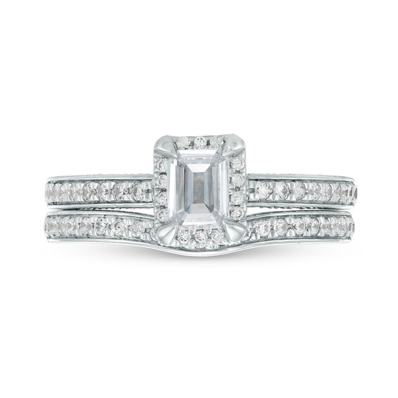 1.00 CT. T.W. Emerald-Cut Diamond Frame Bridal Set in 14K White Gold