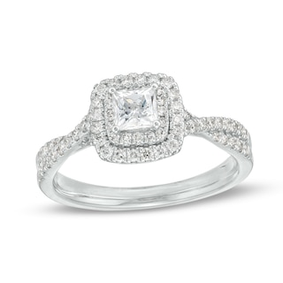 0.80 CT. T.W. Princess-Cut Diamond Double Frame Twist Shank Engagement Ring in 14K White Gold (I/I2)