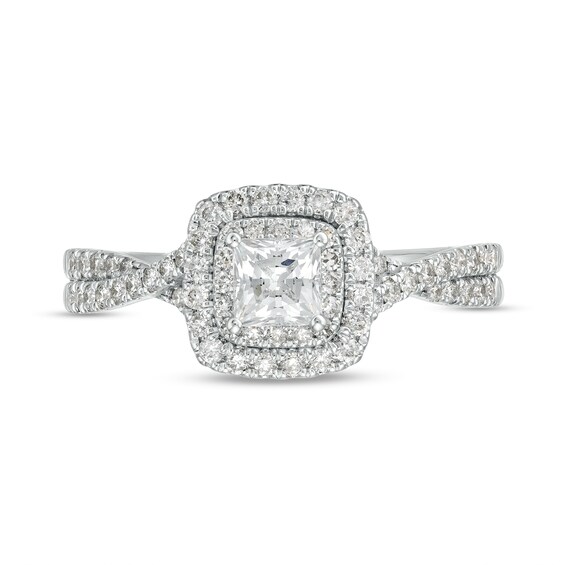 0.80 CT. T.W. Princess-Cut Diamond Double Frame Twist Shank Engagement Ring in 14K White Gold (I/I2)