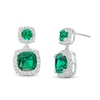 Thumbnail Image 0 of Cushion-Cut Lab-Created Emerald and White Lab-Created Sapphire Frame Double Drop Earrings in Sterling Silver