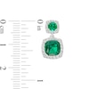 Thumbnail Image 2 of Cushion-Cut Lab-Created Emerald and White Lab-Created Sapphire Frame Double Drop Earrings in Sterling Silver