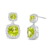 Thumbnail Image 0 of Cushion-Cut Peridot and White Lab-Created Sapphire Frame Double Drop Earrings in Sterling Silver