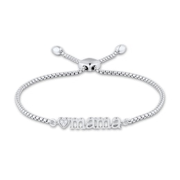 Diamond Accent Heart Trio &quot;mama&quot; Bolo Bracelet in 10K White Gold – 8.0&quot;