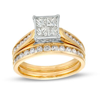 1.25 CT. T.W. Quad Princess-Cut Diamond Channel Bridal Set in 14K Gold