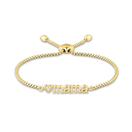 Diamond Accent Heart Trio &quot;mama&quot; Bolo Bracelet in 10K Gold – 8.0&quot;