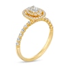 0.45 CT. T.W. Oval Diamond Double Frame Vintage-Style Scallop Shank Engagement Ring in 14K Gold (I/SI2)