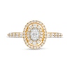 0.45 CT. T.W. Oval Diamond Double Frame Vintage-Style Scallop Shank Engagement Ring in 14K Gold (I/SI2)