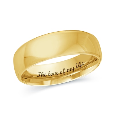 Men's Engravable 6.5mm Euro Wedding Band in 14K White, Yellow or Rose Gold (1 Line)