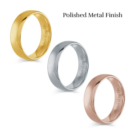 Men's Engravable 6.5mm Euro Wedding Band in 14K White, Yellow or Rose Gold (1 Line)