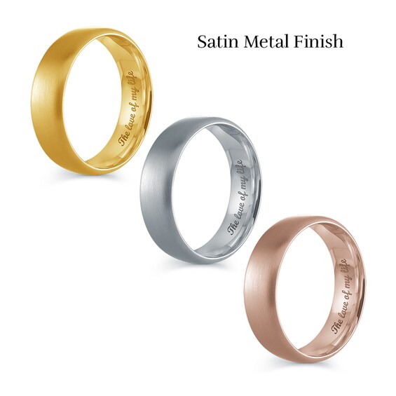 Men's Engravable 6.5mm Euro Wedding Band in 14K White, Yellow or Rose Gold (1 Line)