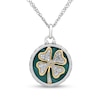 16.0mm Malachite and 0.09 CT. T.W. Diamond Shamrock Overlay Disc Pendant in Sterling Silver and 14K Gold