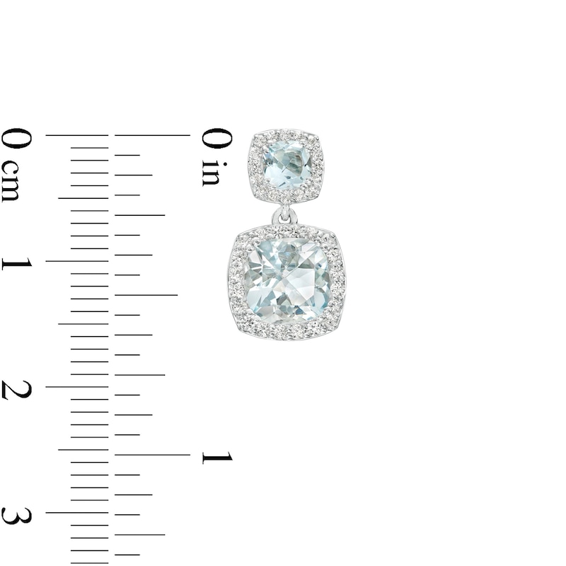 Cushion-Cut Aquamarine and White Lab-Created Sapphire Frame Double Drop Earrings in Sterling Silver|Peoples Jewellers