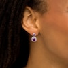 Thumbnail Image 1 of Cushion-Cut Amethyst and White Lab-Created Sapphire Frame Double Drop Earrings in Sterling Silver