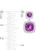 Thumbnail Image 2 of Cushion-Cut Amethyst and White Lab-Created Sapphire Frame Double Drop Earrings in Sterling Silver