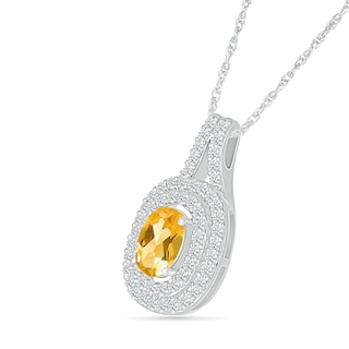 Oval Lab-Created Citrine and White Lab-Created Sapphire Double Frame Pendant and Drop Earrings Set in Sterling Silver