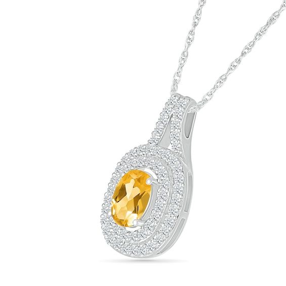 Oval Lab-Created Citrine and White Lab-Created Sapphire Double Frame Pendant and Drop Earrings Set in Sterling Silver