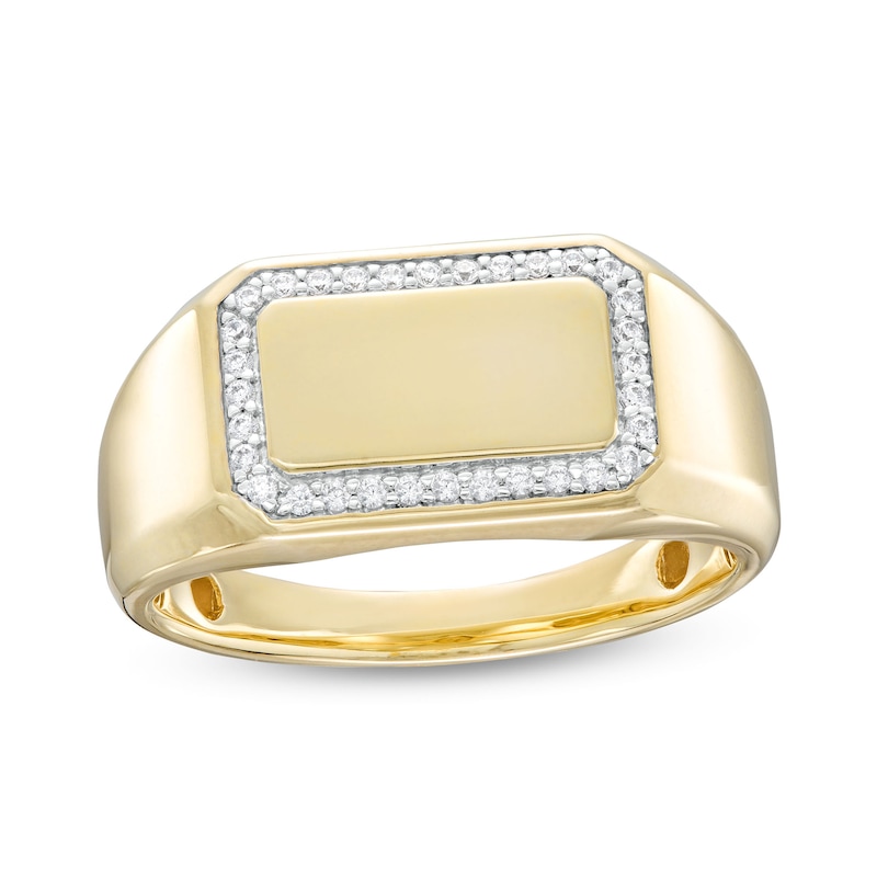 Men's 0.115 CT. T.W. Diamond Octagonal Frame Rectangle-Tope Signet Ring in 10K Gold|Peoples Jewellers