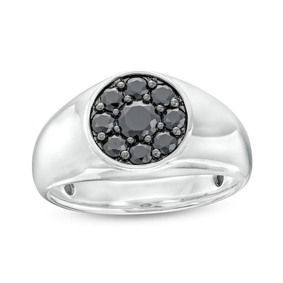 Men's 0.95 CT. T.W. Black Multi-Diamond Dome Ring in Sterling Silver