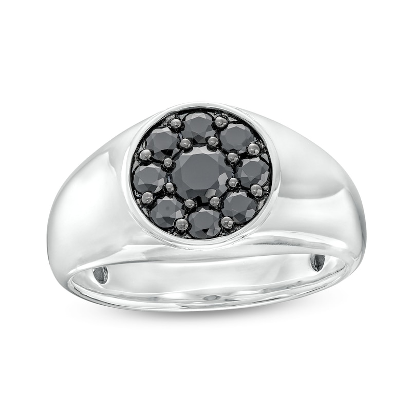 Men's 0.95 CT. T.W. Black Multi-Diamond Dome Ring in Sterling Silver|Peoples Jewellers