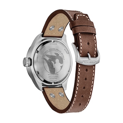 Men's Citizen Eco-Drive® Star Wars™ Han Solo™ Brown Leather Strap Watch with Blue Dial (Model: AW5009-03W)