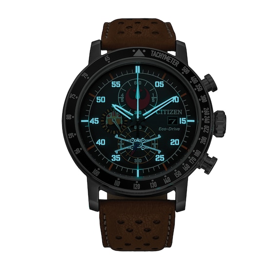 Men's Citizen Eco-Drive® Star Wars™ Rebel Pilot Chronograph Leather Strap Watch with Black Dial (Model: CA0761-06W)