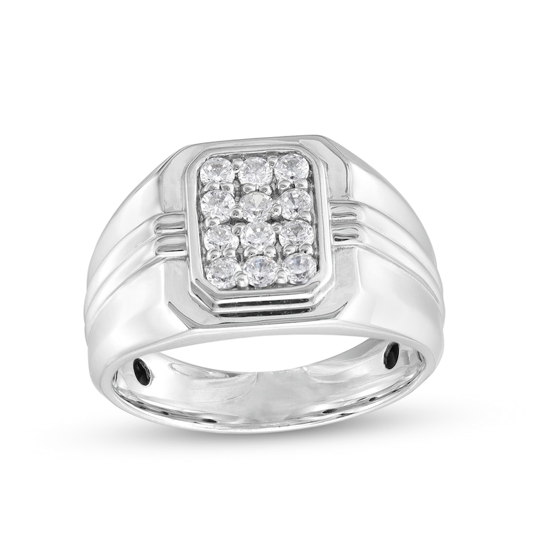 Men's 0.45 CT. T.W. Emerald-Shaped Multi-Diamond Ribbed Shank Ring in Sterling Silver|Peoples Jewellers