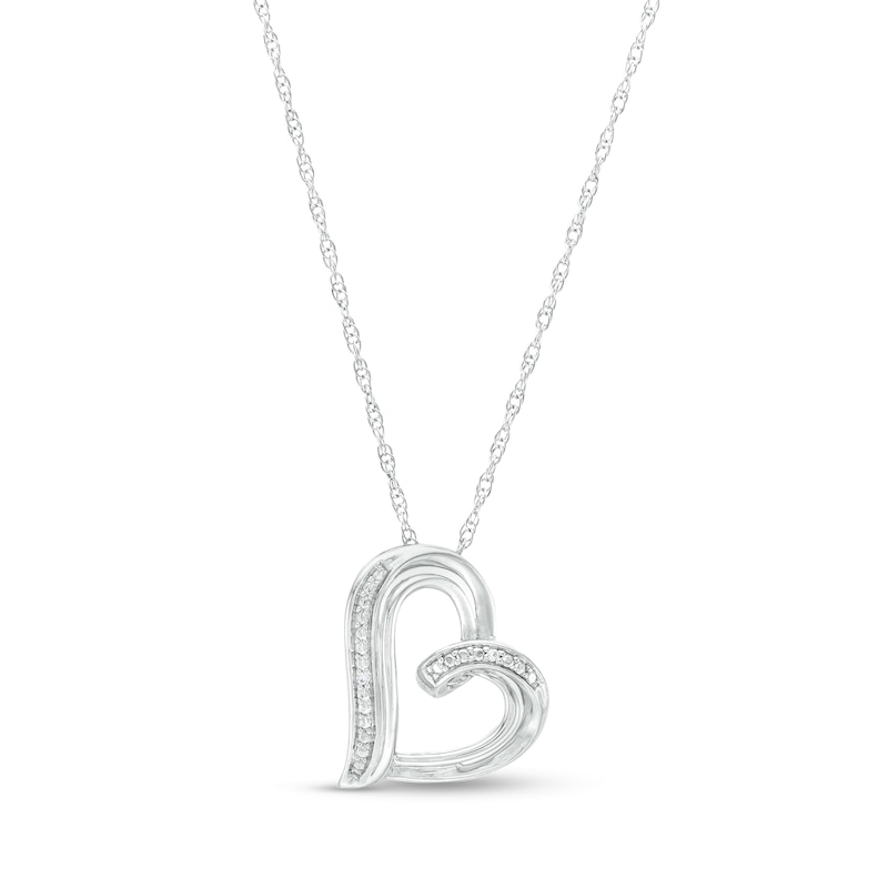 Diamond Accent Loop Tilted Heart Pendant in Sterling Silver|Peoples Jewellers