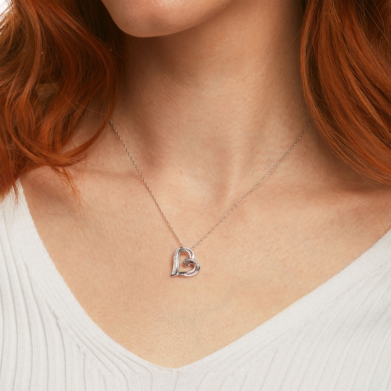 Diamond Accent Loop Tilted Heart Pendant in Sterling Silver|Peoples Jewellers