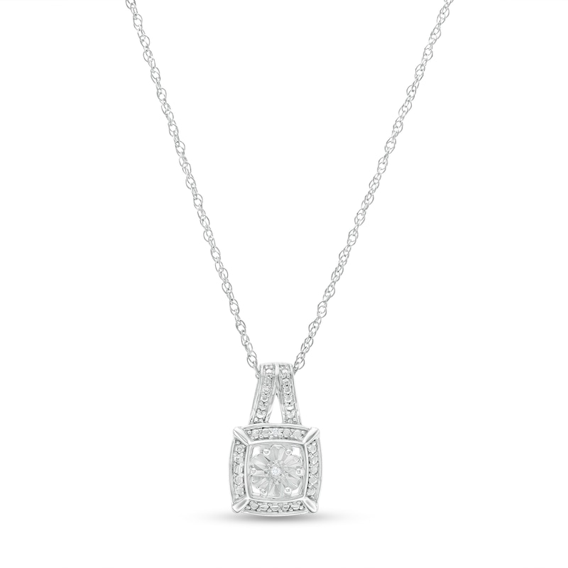 Diamond Accent Beaded Cushion-Shaped Frame Pendant in Sterling Silver|Peoples Jewellers