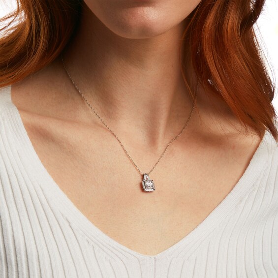 Diamond Accent Beaded Cushion-Shaped Frame Pendant in Sterling Silver