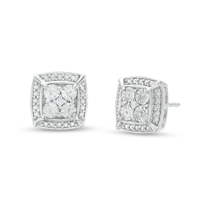Diamond Accent Cushion Stud Earrings in Sterling Silver