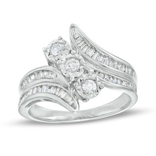 1.00 CT. T.W. Diamond Past Present Future® Trio Slant Double Row Bypass Engagement Ring in 10K Gold