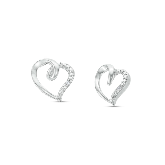 Diamond Accent Loop Tilted Heart Stud Earrings in Sterling Silver