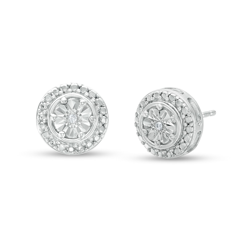 Diamond Accent Beaded Frame Stud Earrings in Sterling Silver