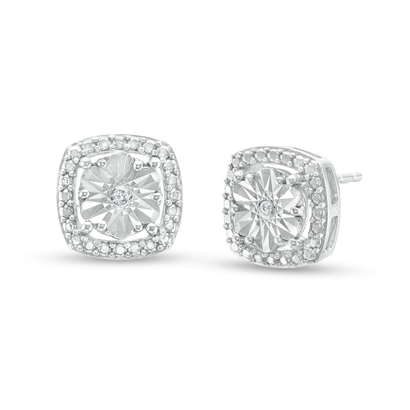 Diamond Accent Beaded Cushion-Shaped Frame Stud Earrings in Sterling Silver|Peoples Jewellers