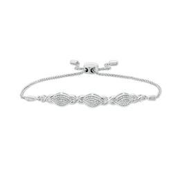 Diamond Accent Beaded Marquise Frame and Infinity Bolo Bracelet in Sterling Silver - 9.5&quot;