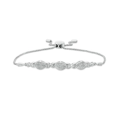 Diamond Accent Beaded Marquise Frame and Infinity Bolo Bracelet in Sterling Silver - 9.5"