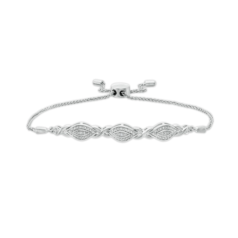 Diamond Accent Beaded Marquise Frame and Infinity Bolo Bracelet in Sterling Silver - 9.5"|Peoples Jewellers