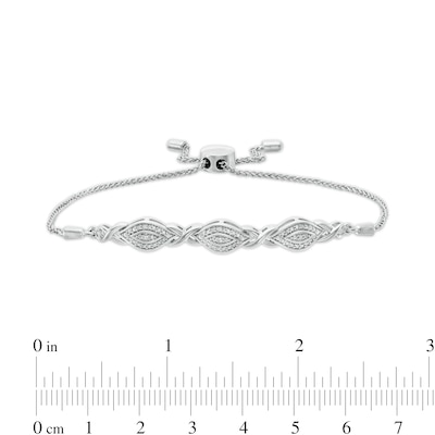 Diamond Accent Beaded Marquise Frame and Infinity Bolo Bracelet in Sterling Silver - 9.5"