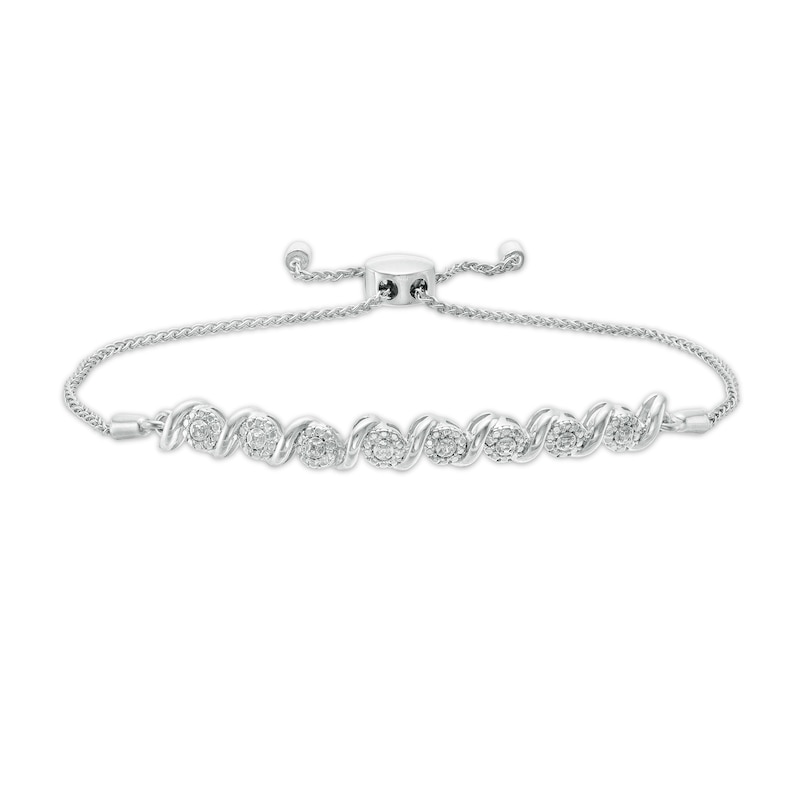 Diamond Accent "S" Link Bolo Bracelet in Sterling Silver - 9.5"|Peoples Jewellers
