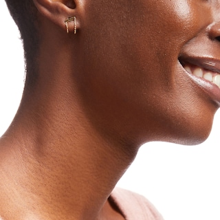 Horizontal Bar with Chain Front/Back Earrings in 10K Gold